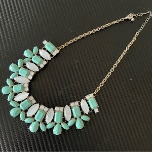 Statement Necklace Turquoise And White Gold Tone Chain